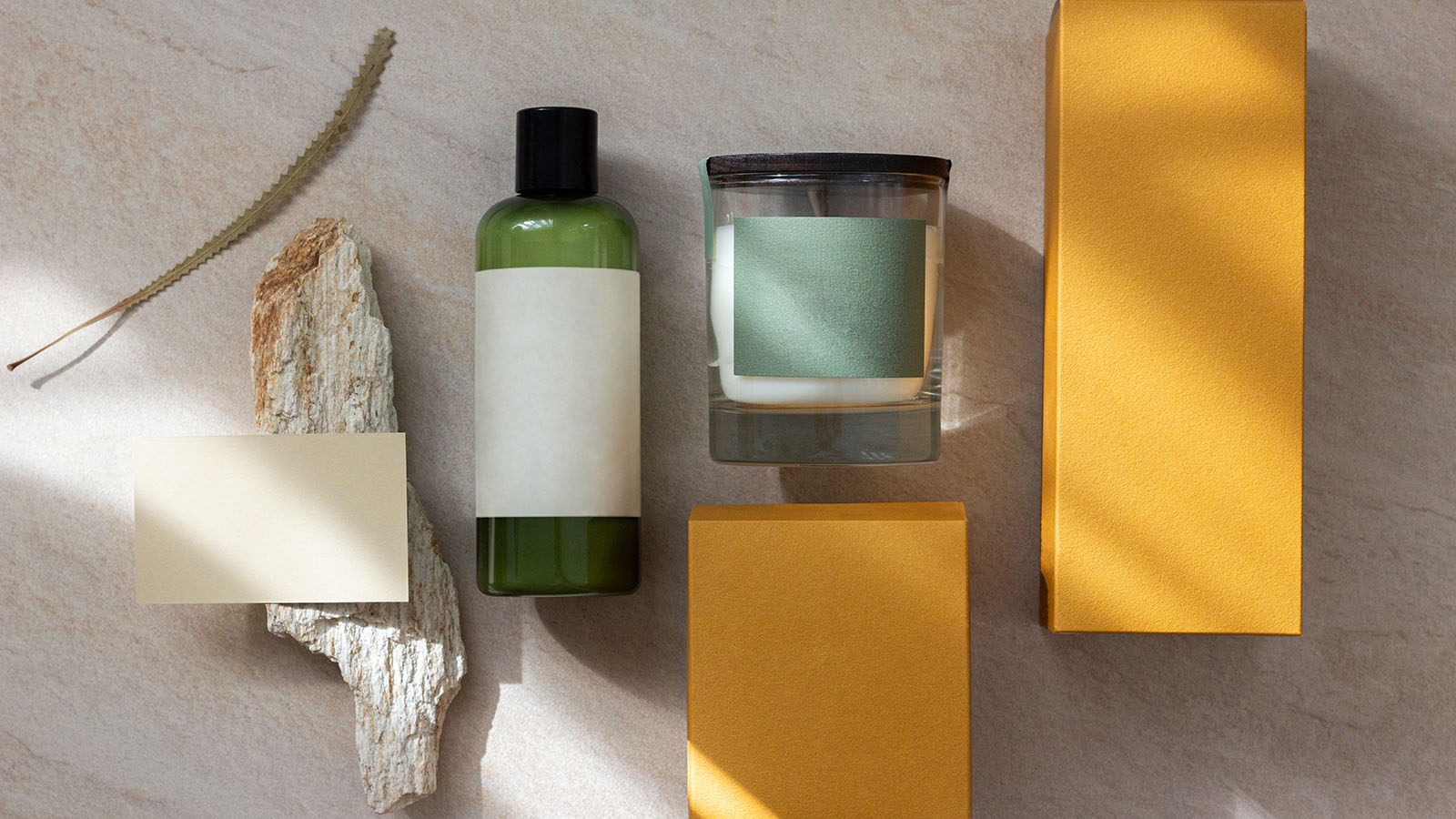 Minimal packaging set laid out for a design review